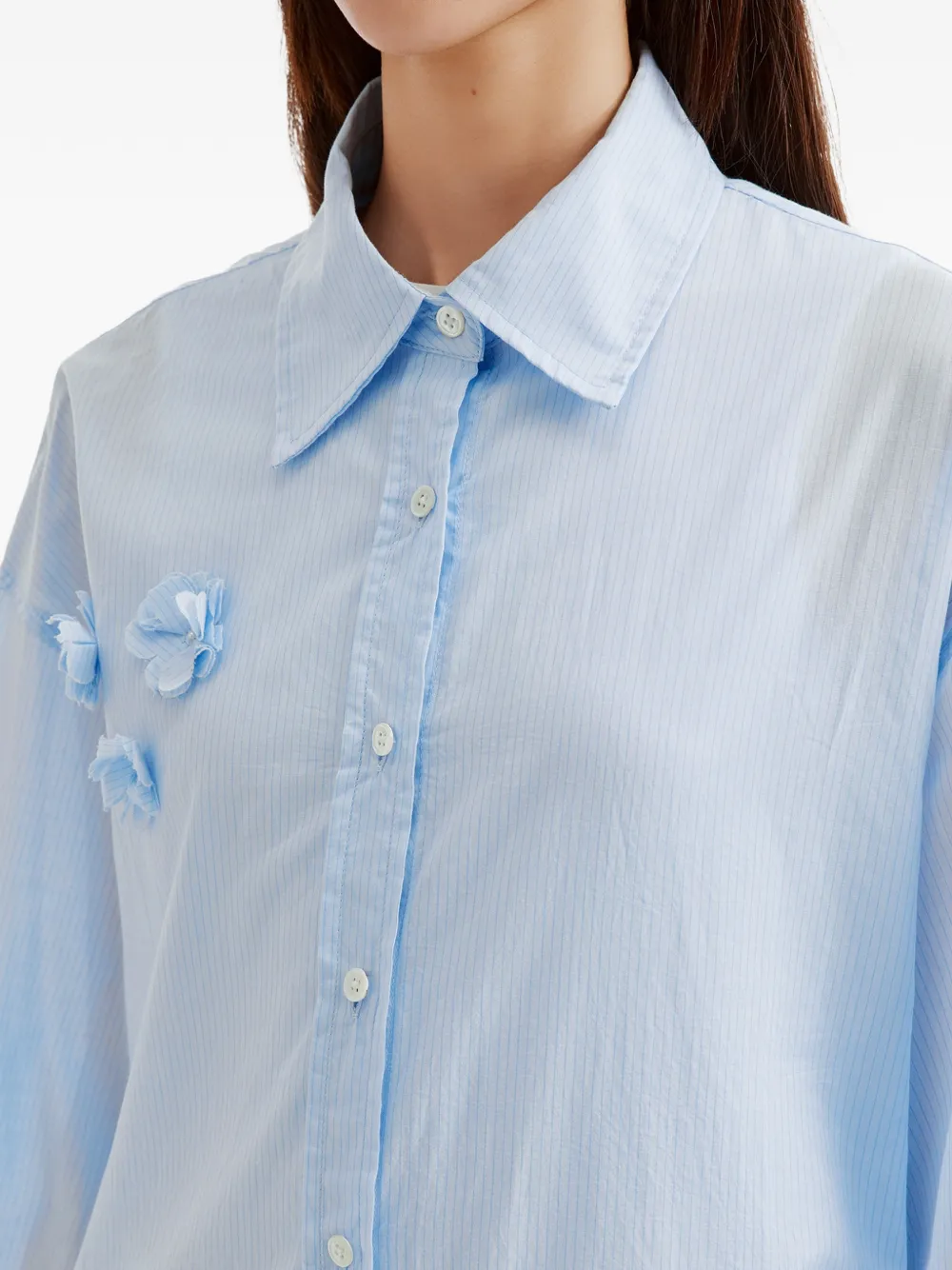 b+ab Gestreept overhemd met bloemapplicatie Blauw