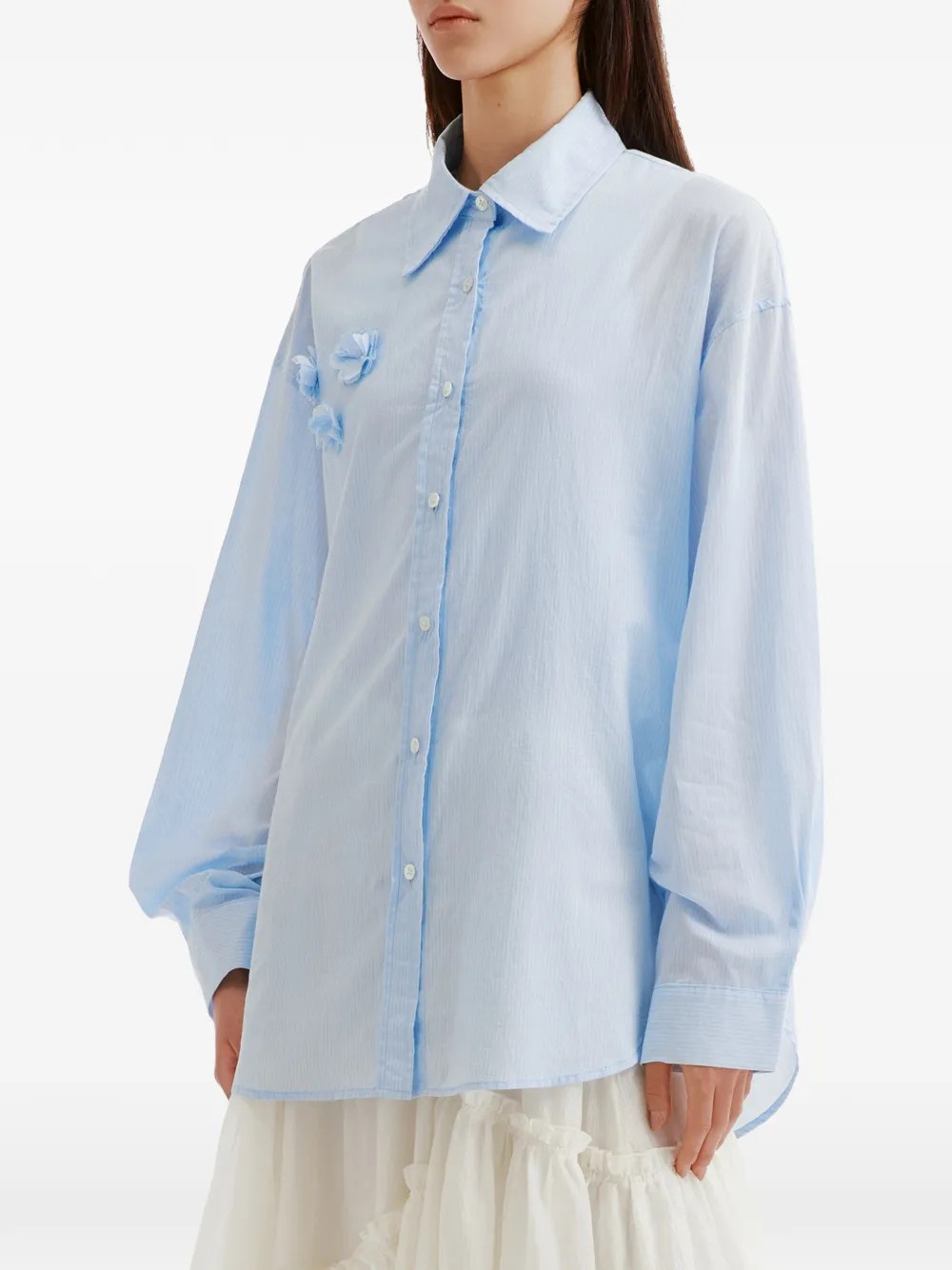 b+ab Gestreept overhemd met bloemapplicatie Blauw