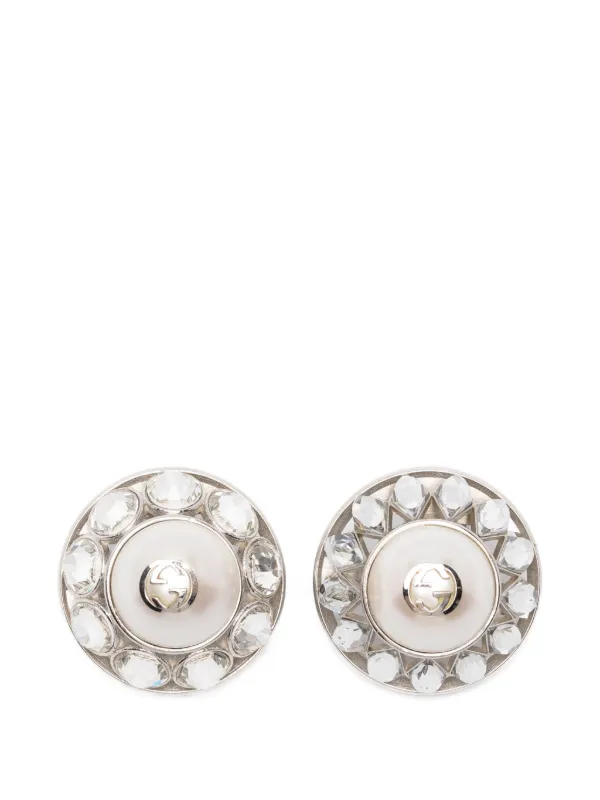 Gucci Pre-owned 2020s Interlocking G Crystal-embellished Earrings in Silver