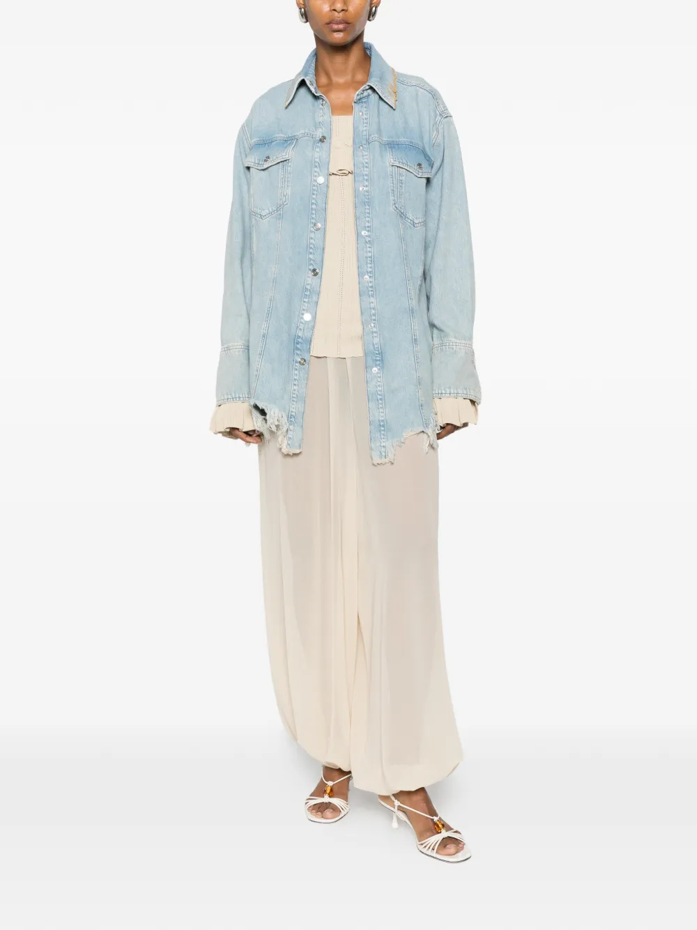 Blumarine Blouse met geborduurd logo en franje afwerking Blauw