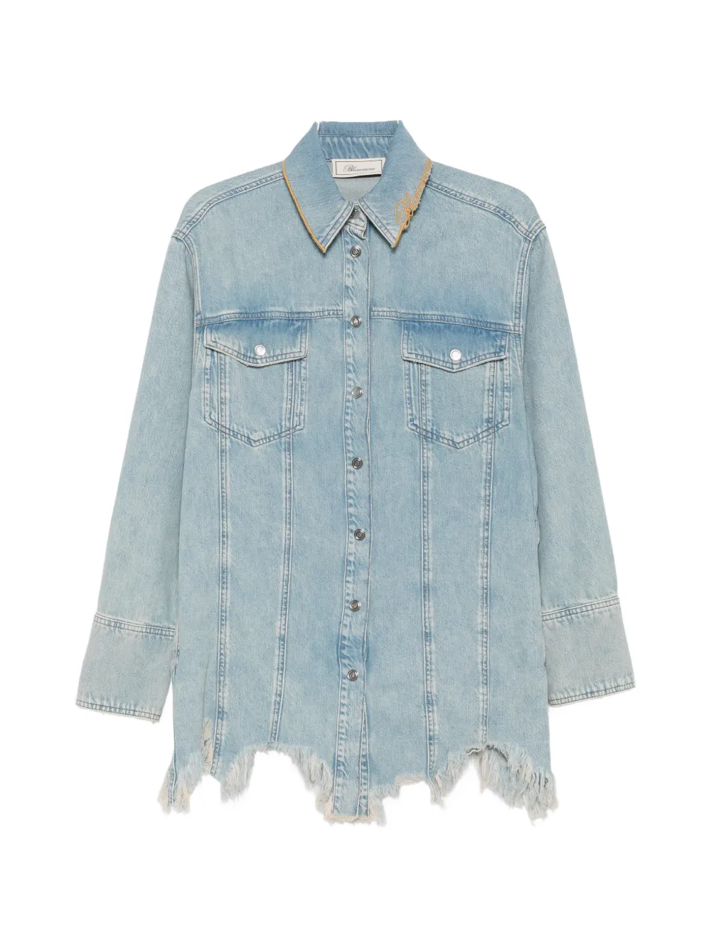 Blumarine logo-embroidered frayed-hem shirt