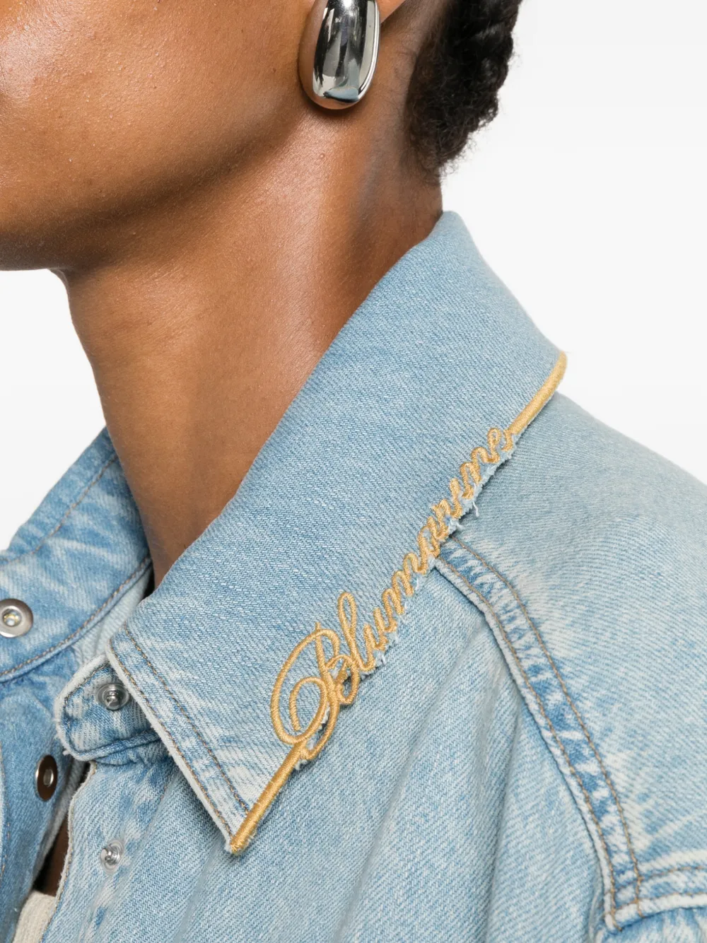 Blumarine Blouse met geborduurd logo en franje afwerking Blauw
