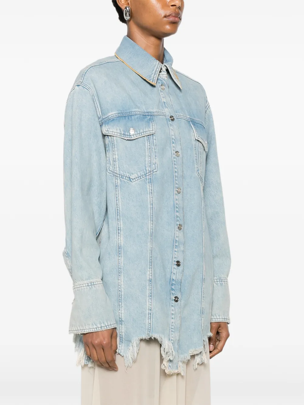 Blumarine Blouse met geborduurd logo en franje afwerking Blauw