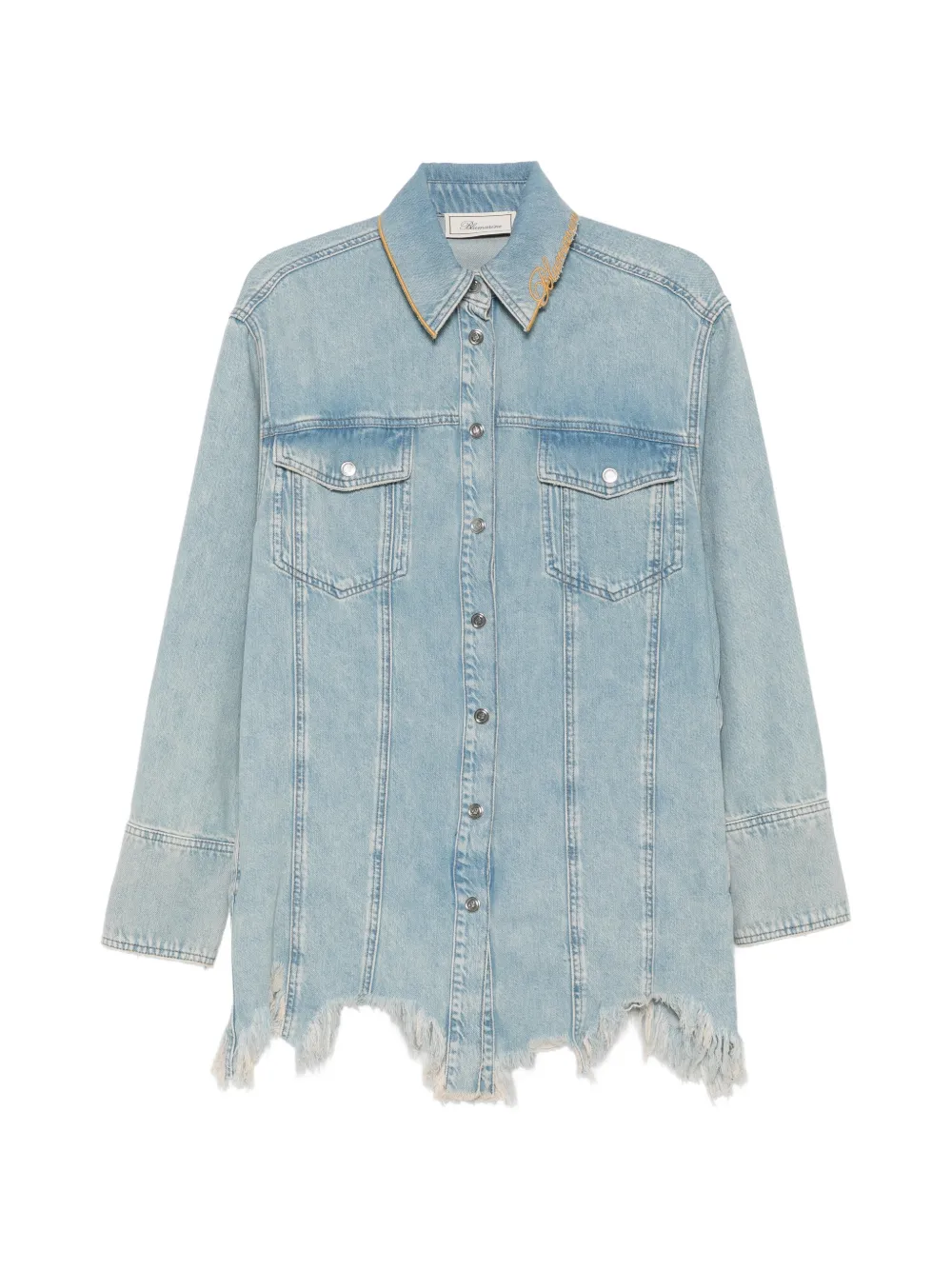 Blumarine logo-embroidered frayed-hem shirt
