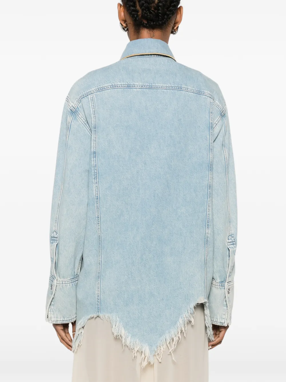 Blumarine Blouse met geborduurd logo en franje afwerking Blauw