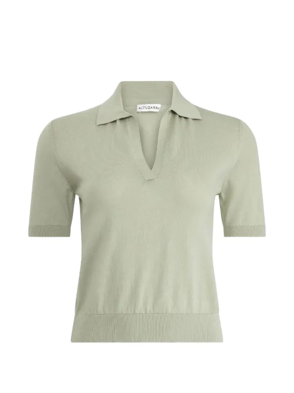 Altuzarra Clay V-neck Knitted Polo Top in Green