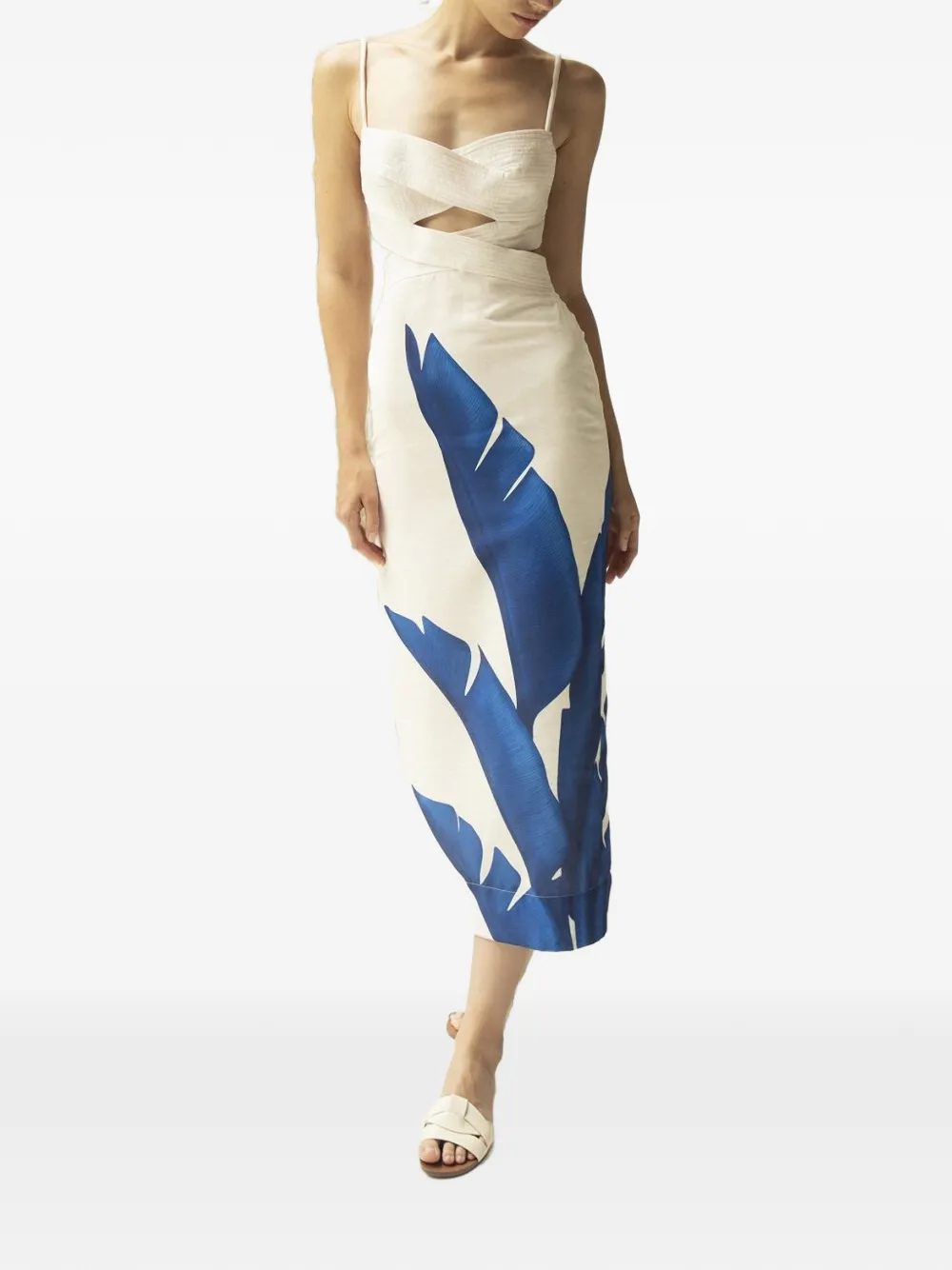 Recuerdos Cut-Out Leaf-Print Midi Dress