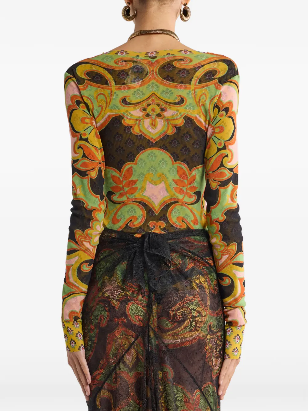 ETRO Top van stretch-tule met geplaatste bloemenprint Groen