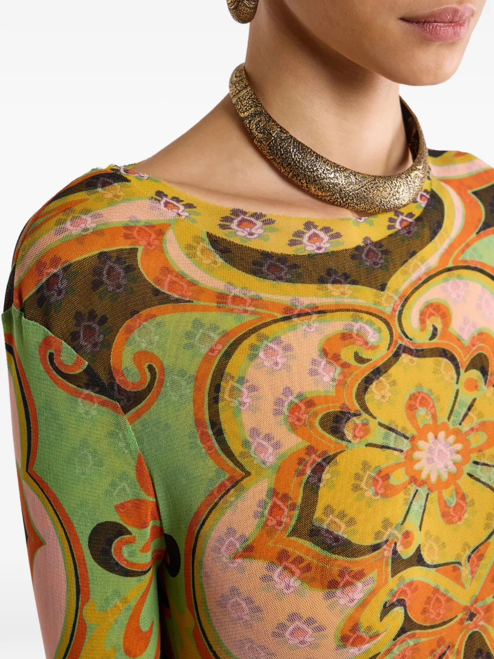 ETRO Top van stretch-tule met geplaatste bloemenprint Groen