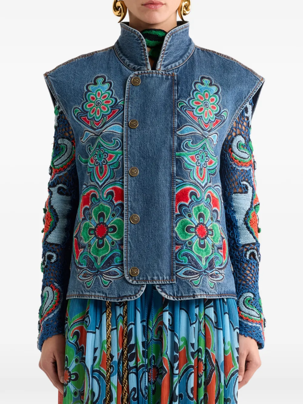 ETRO Denim top met bloemen-patroon Blauw