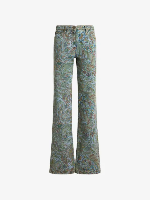 ETRO flared jeans with leafy Paisley motif
