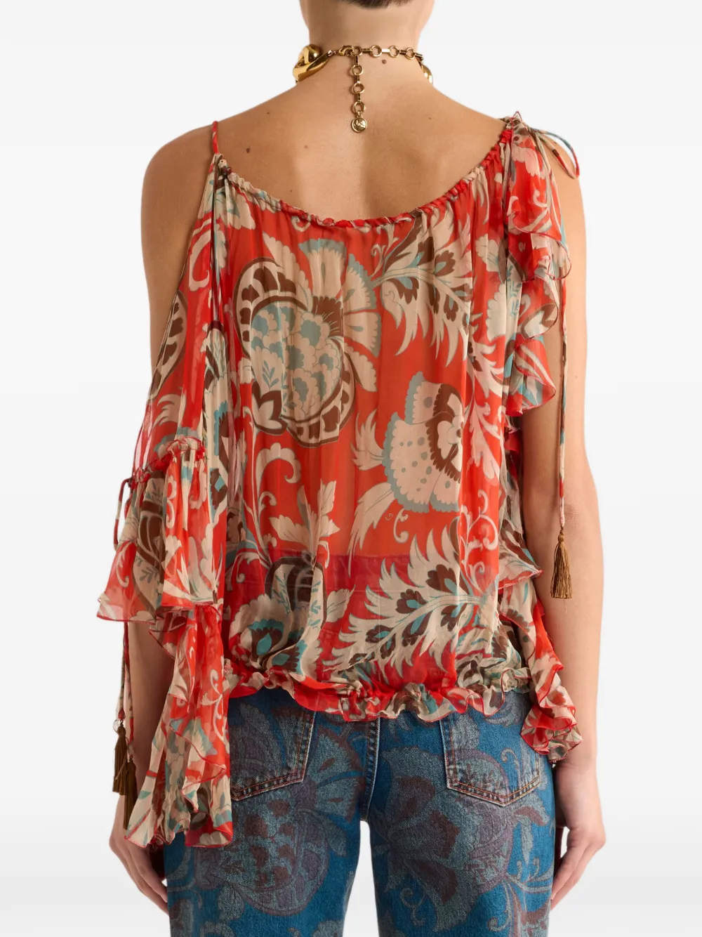 ETRO Asymmetrische zijden top met bloemen-print Rood