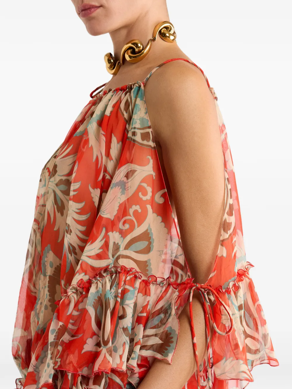 ETRO Asymmetrische zijden top met bloemen-print Rood