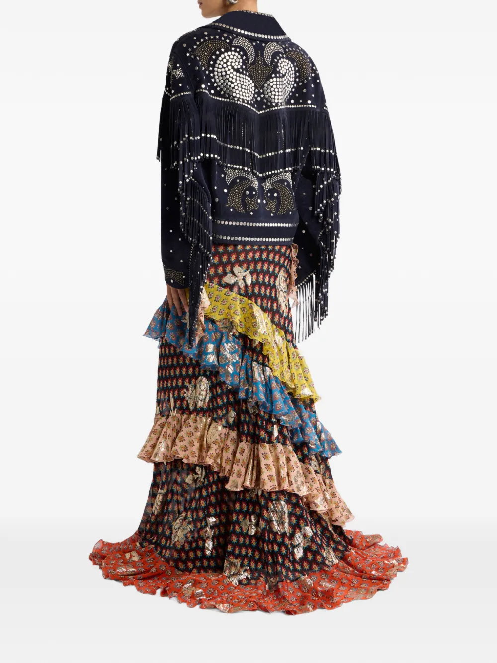 Etro Studs Fringed Leather Jacket - Blue 