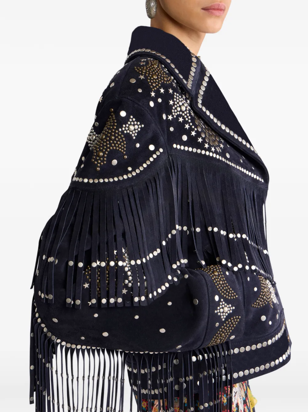 ETRO Leren jack met studs en franje Blauw