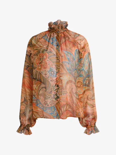 ETRO silk shirt with ruffles and paisley motif