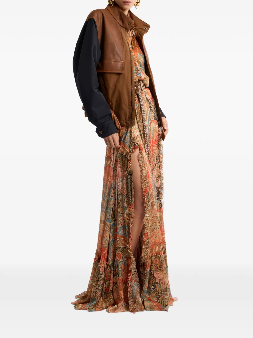 ETRO Zijden blouse met ruches en paisley-patroon Oranje