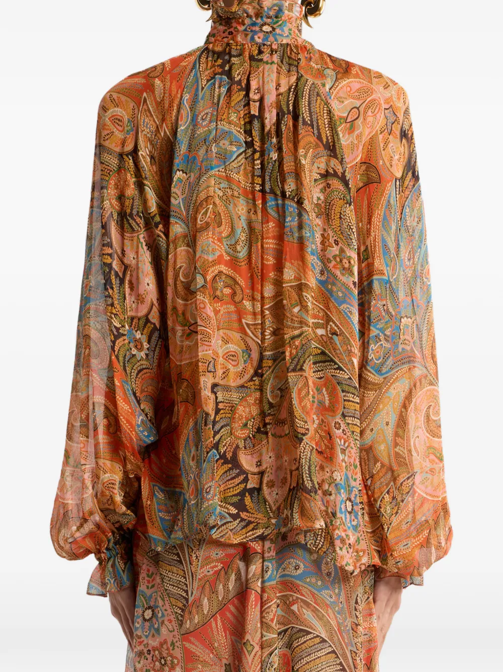 ETRO Zijden blouse met ruches en paisley-patroon Oranje