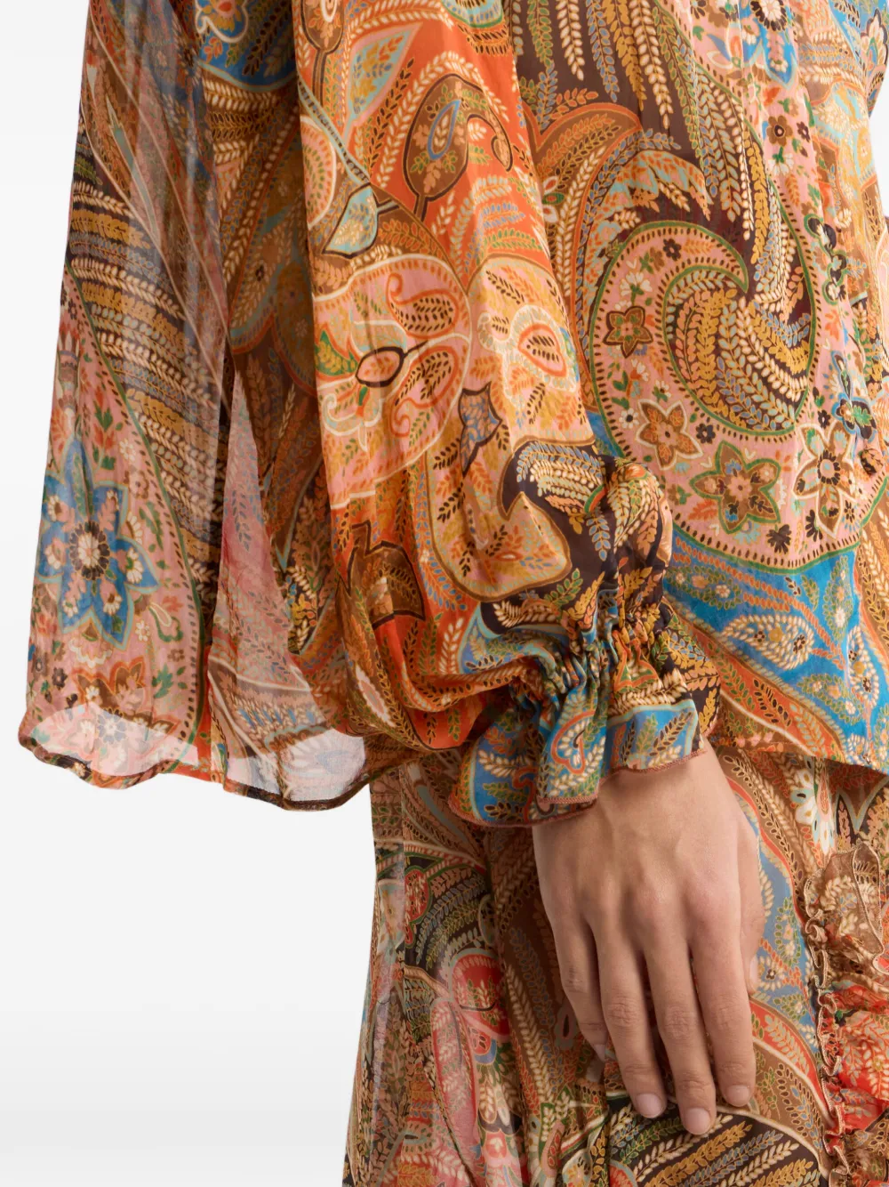 ETRO Zijden blouse met ruches en paisley-patroon Oranje