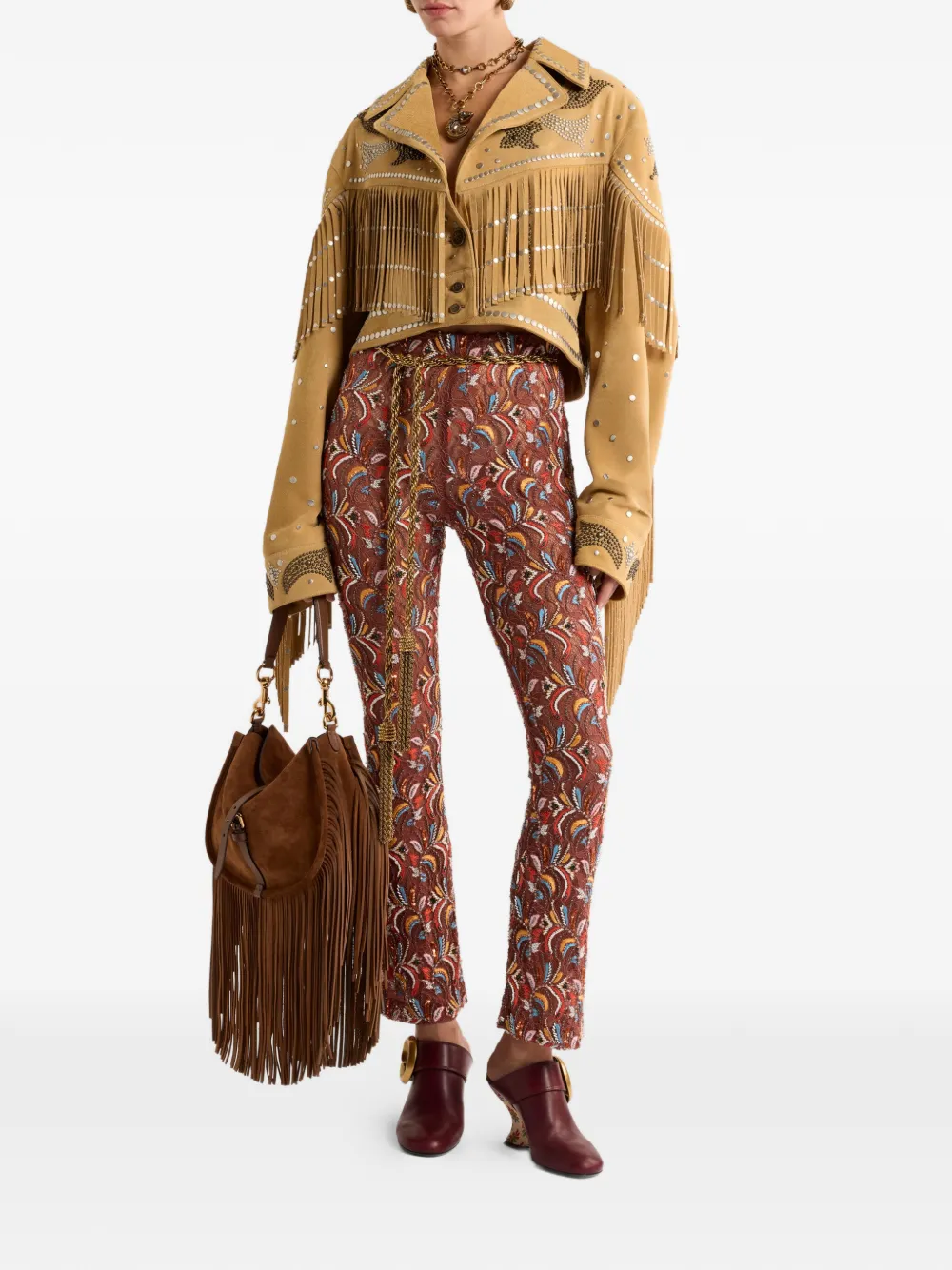  Etro Studded Fringed Leather Jacket - Neutrals 