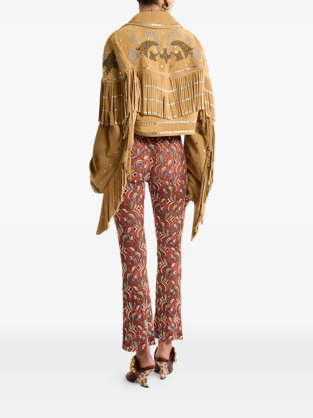  Etro Studded Fringed Leather Jacket - Neutrals 