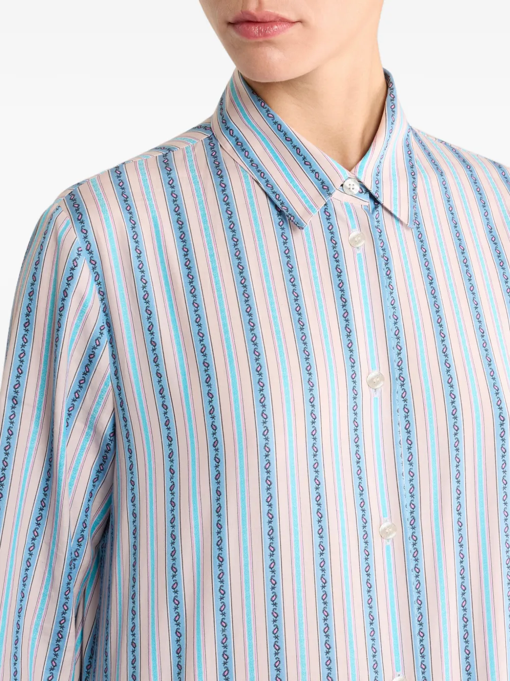 ETRO Gestreepte katoenen blouse met fil coupé paisley Beige