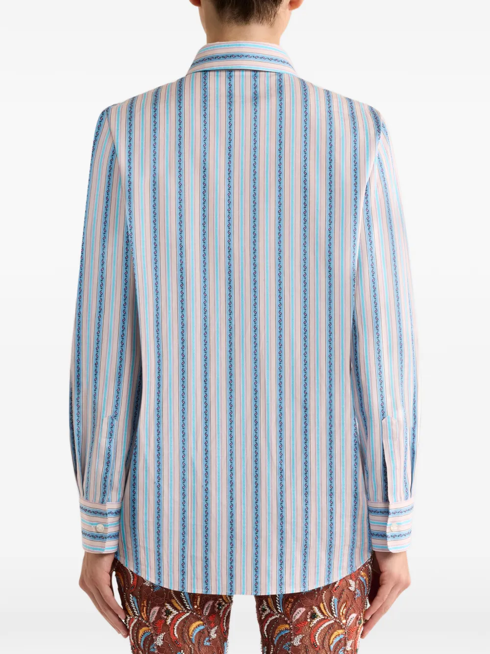 ETRO Gestreepte katoenen blouse met fil coupé paisley Beige