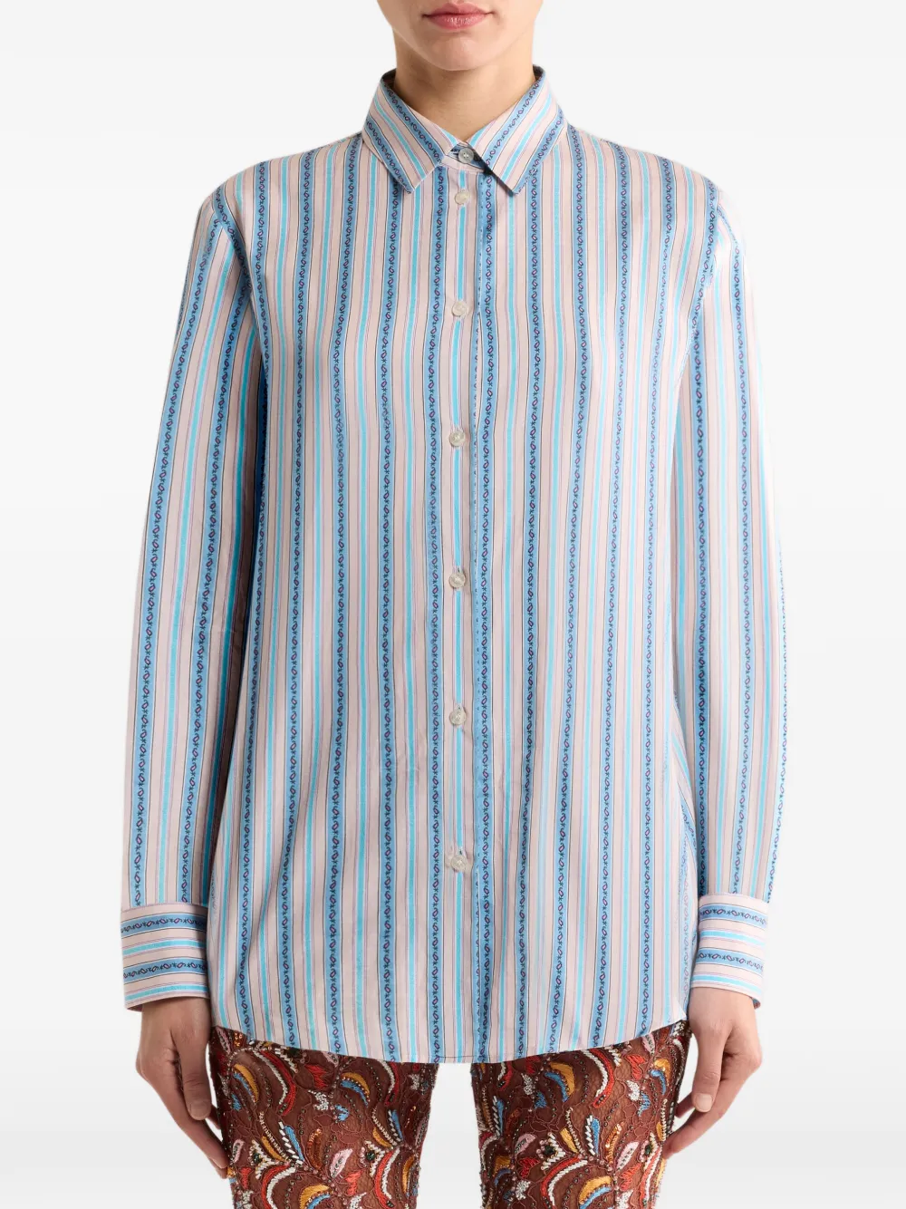 ETRO Gestreepte katoenen blouse met fil coupé paisley Beige