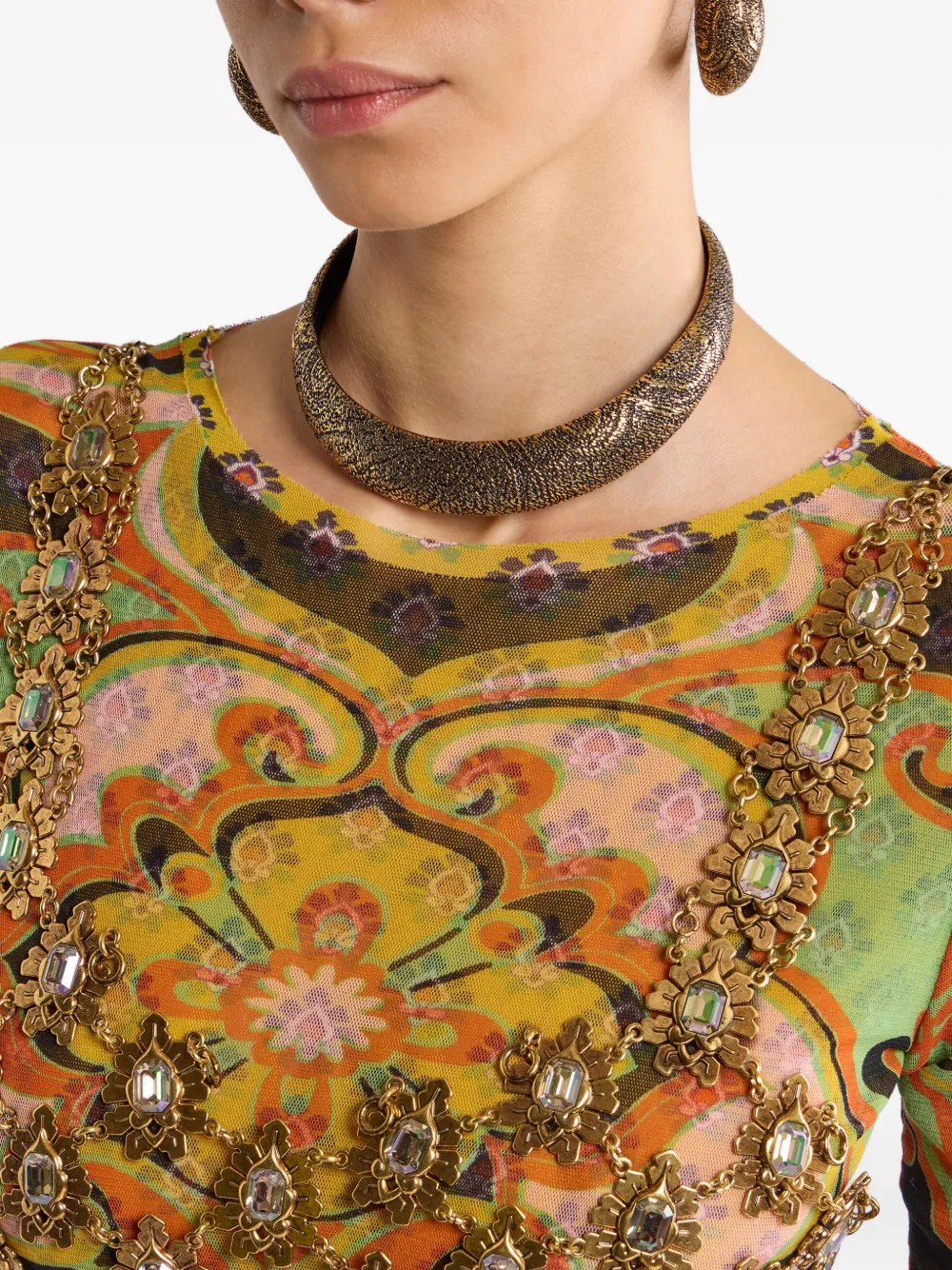  Etro V-neck Top - Gold 