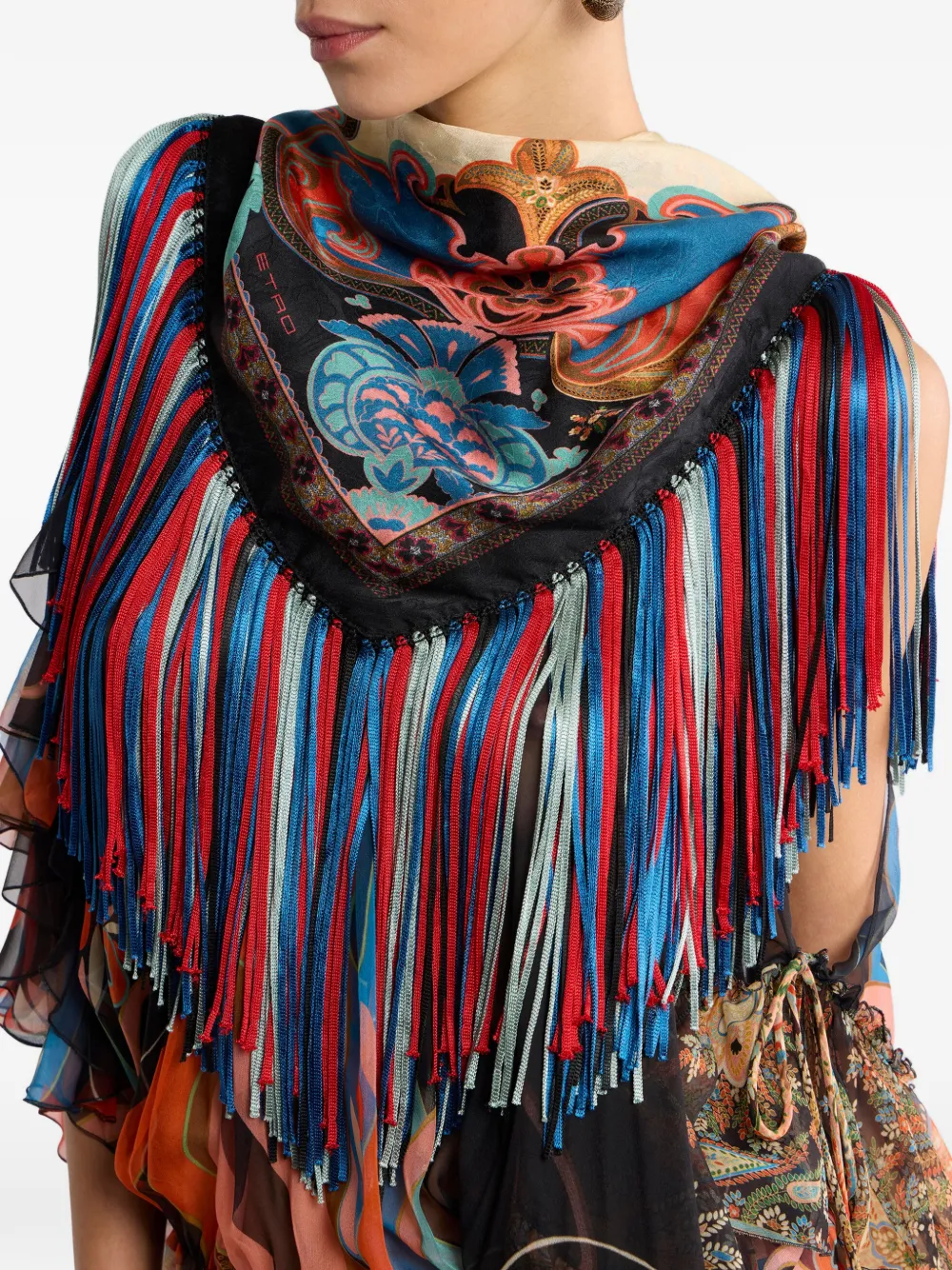 floral fringing silk scarf