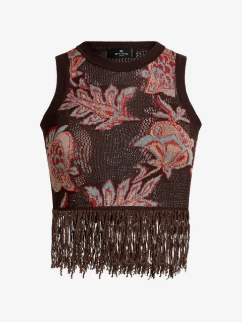 ETRO top con detalle floral y flecos