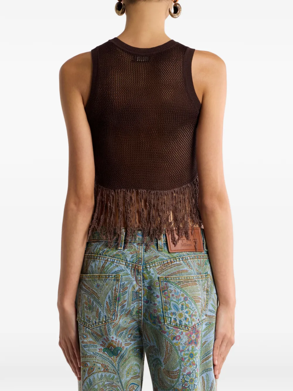 ETRO Top met bloemendetail en franje Bruin