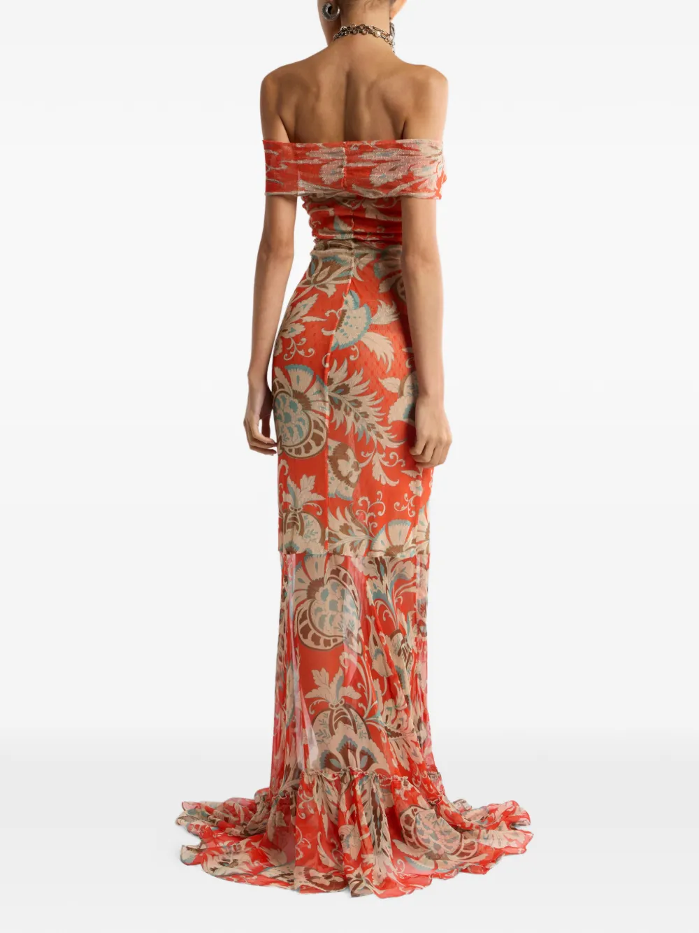 ETRO Tulen maxi-jurk met open schouders en bloemen-patroon Rood