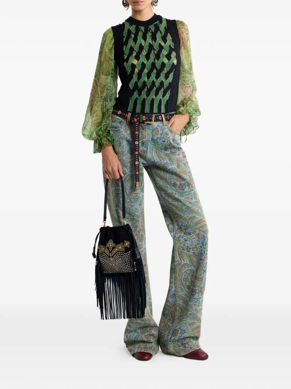 ETRO Blouse met paisley-print en ruches Groen