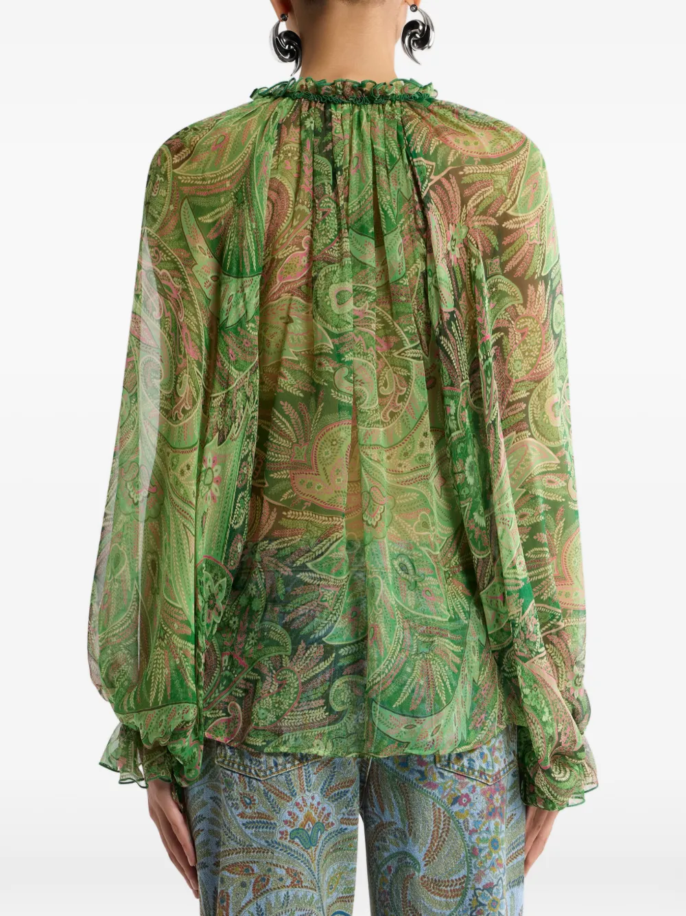 ETRO Blouse met paisley-print en ruches Groen