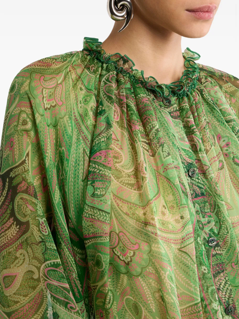 ETRO Blouse met paisley-print en ruches Groen
