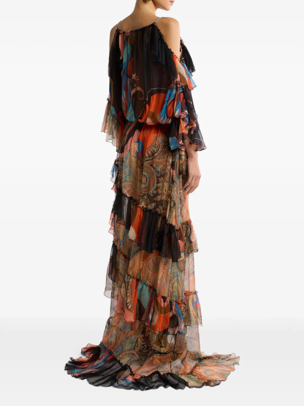 ETRO Zijden maxi-jurk met ruches en patroon Zwart