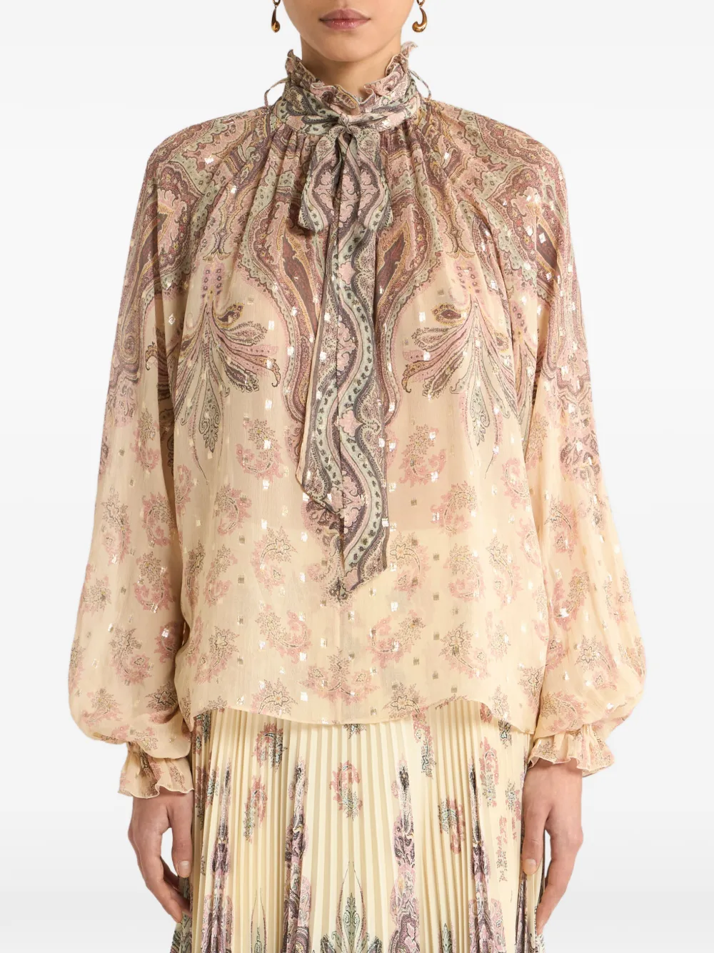 ETRO Zijden blouse met sjaal en print Beige