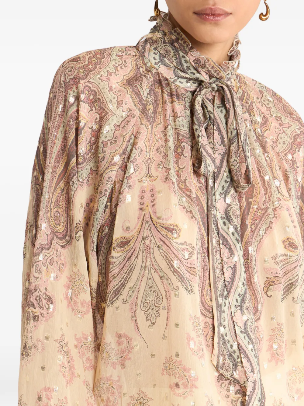 ETRO Zijden blouse met sjaal en print Beige