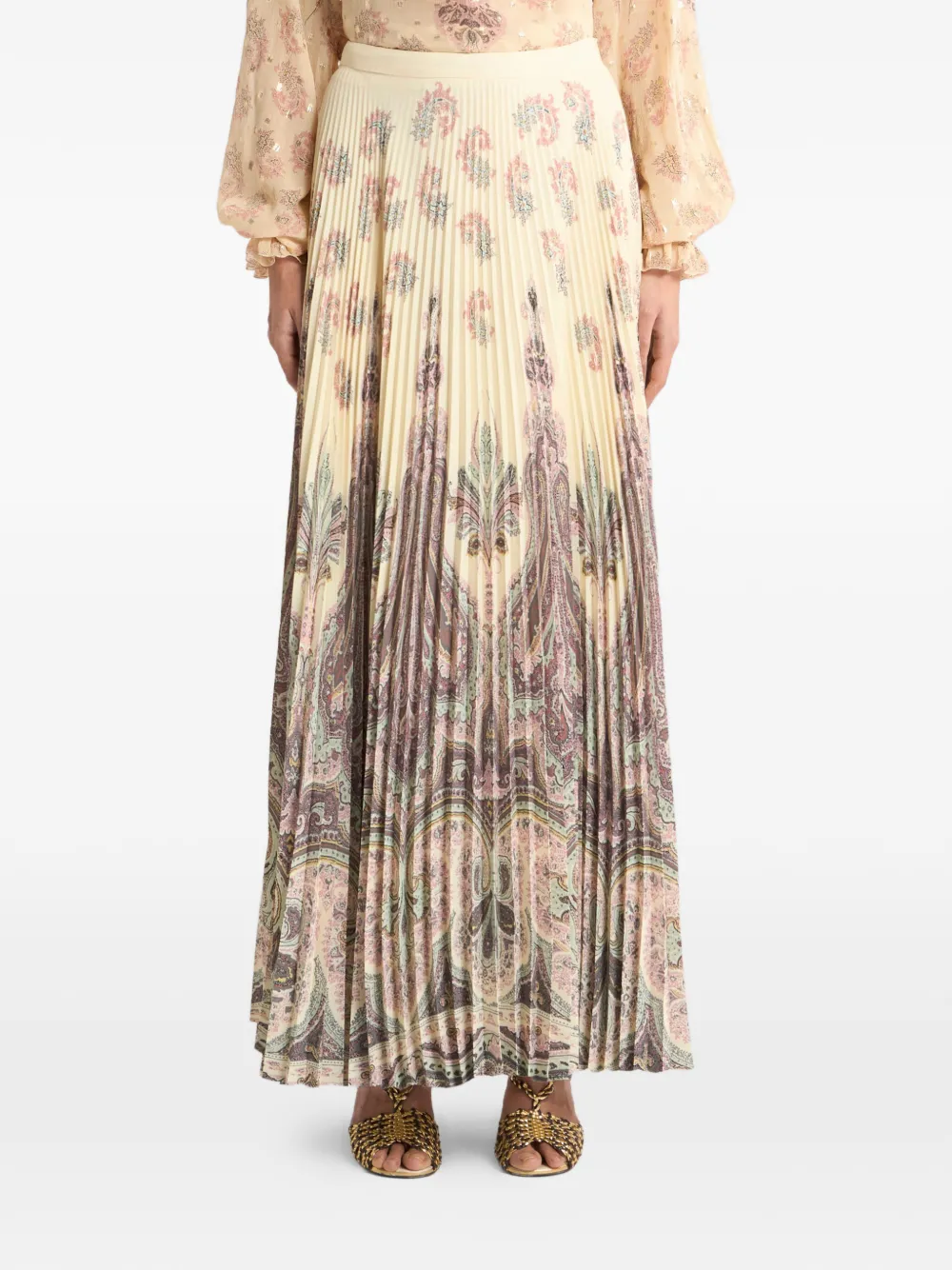 ETRO Maxi-rok met plooien en print Beige