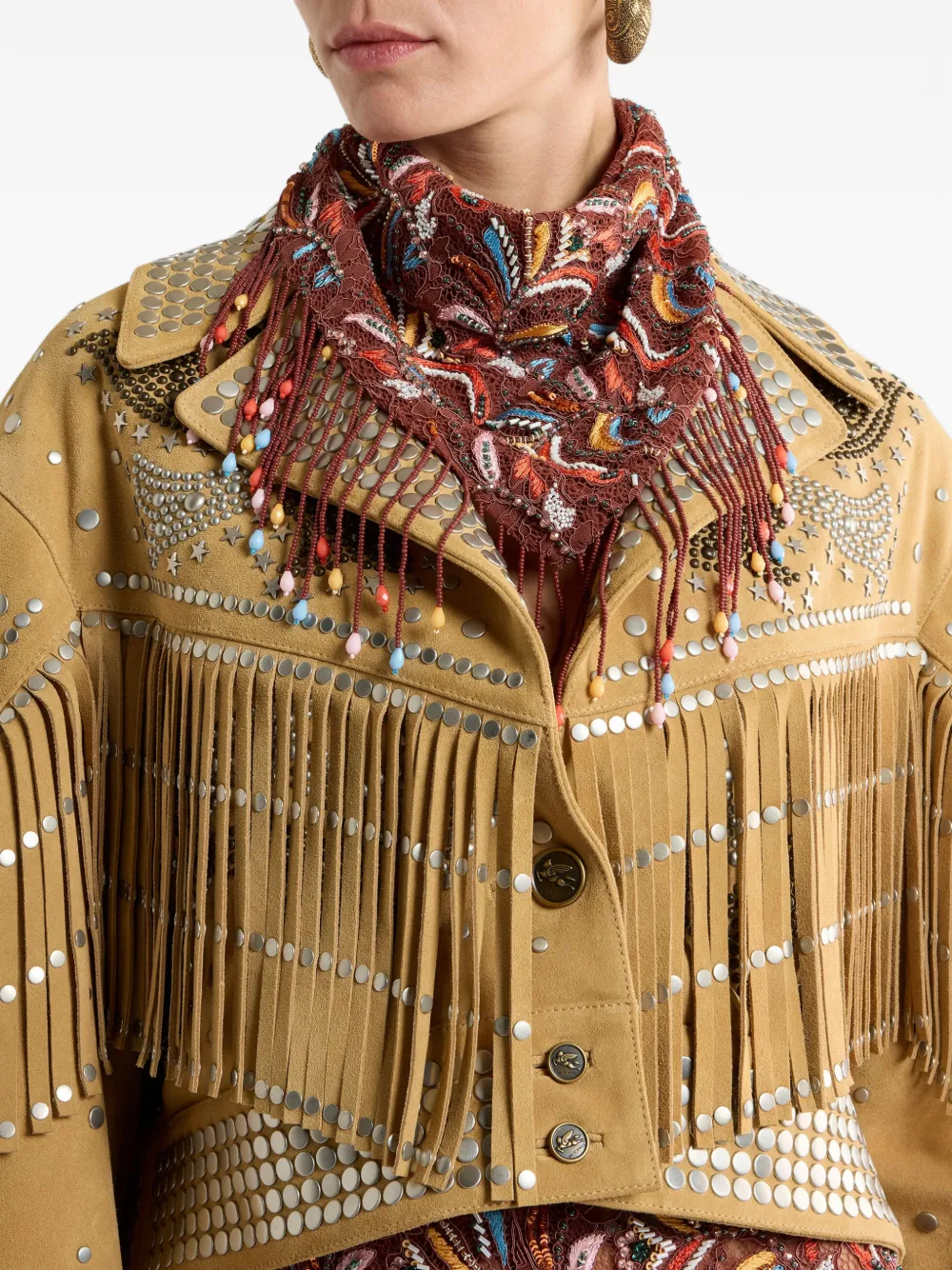  Etro Lace Beaded Scarf - Brown 