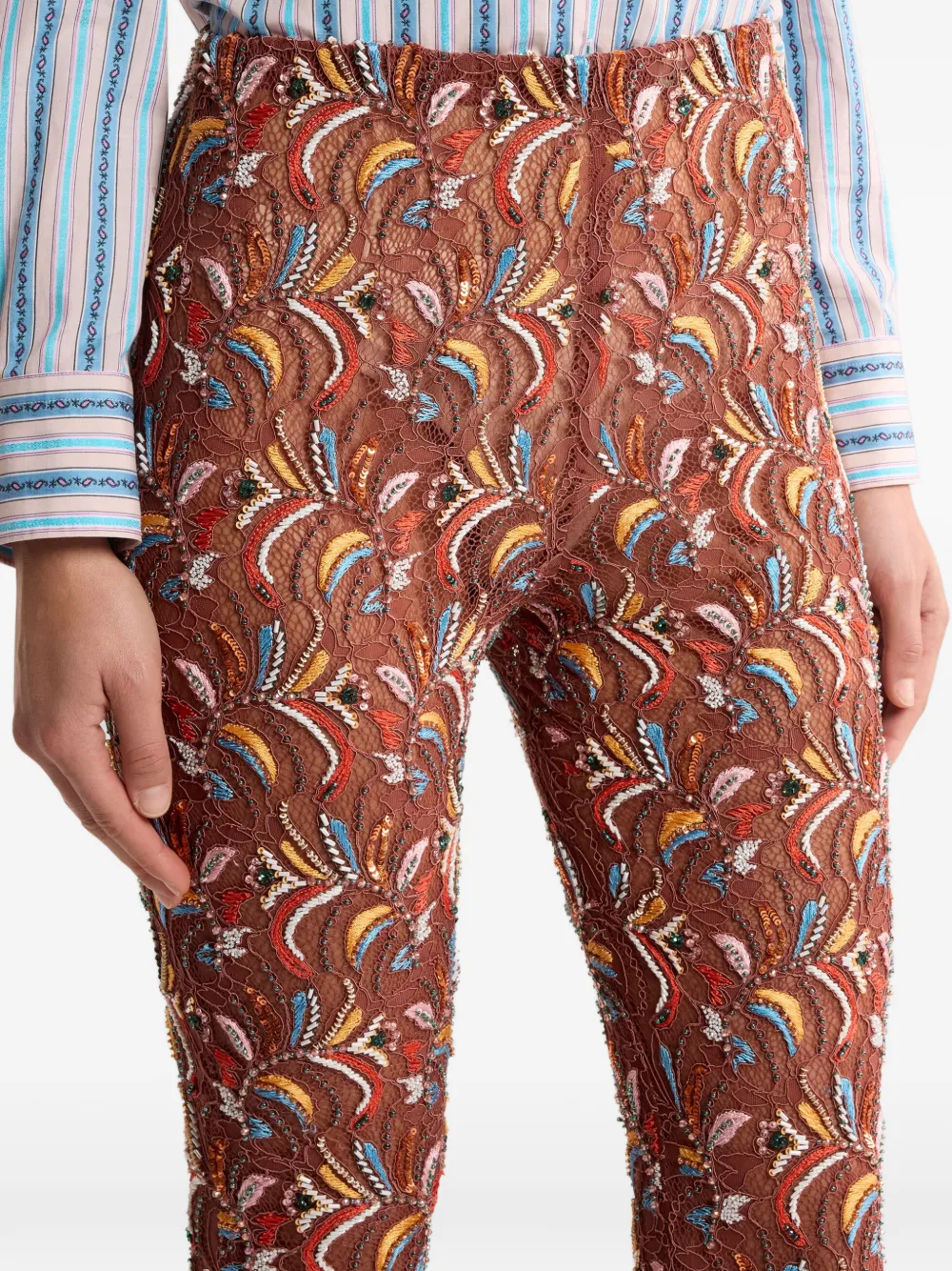 ETRO Broek met kanten detail Bruin