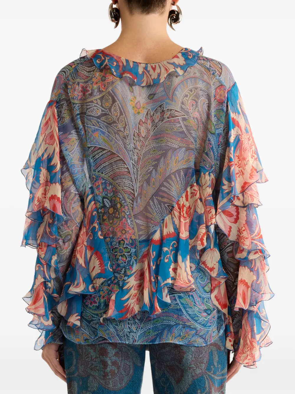 ETRO Zijden blouse met bloemen-print en ruches Blauw
