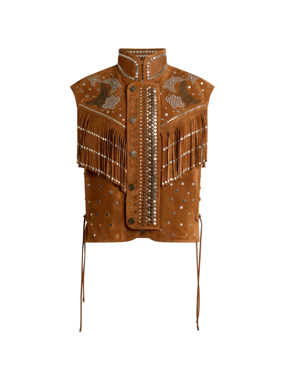 ETRO studded fringed leather gilet - Brown