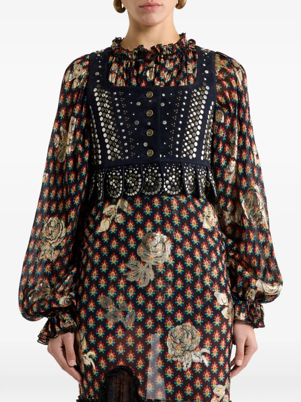 Etro Studded Leather Vest - Blue 