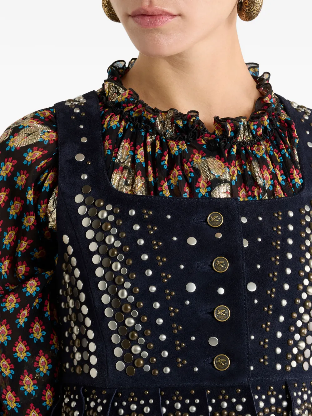 ETRO Leren top met studs Blauw