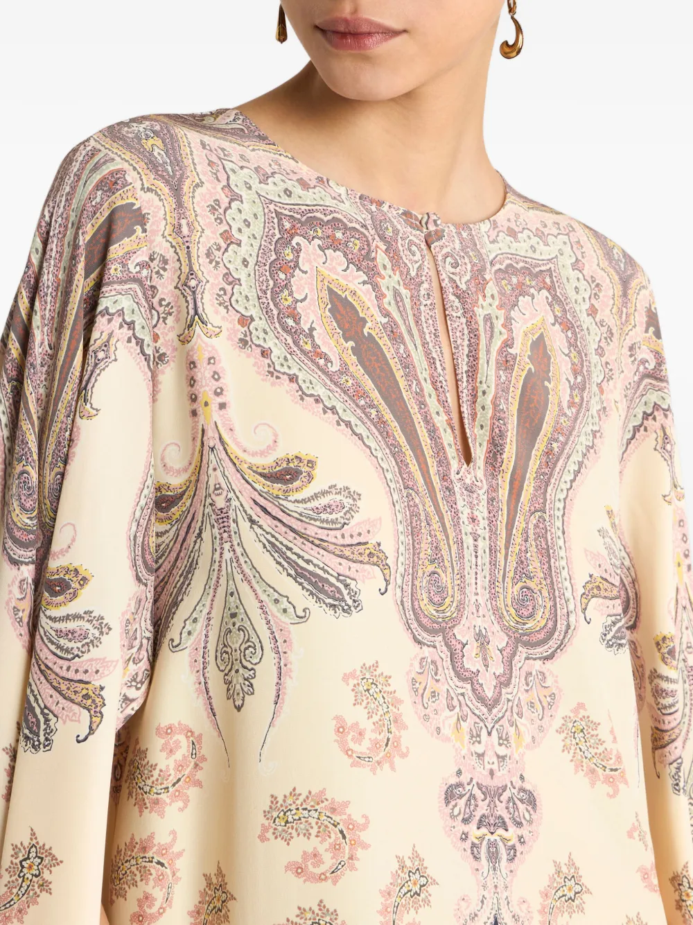 ETRO Zijden maxi-jurk met cape en print Beige