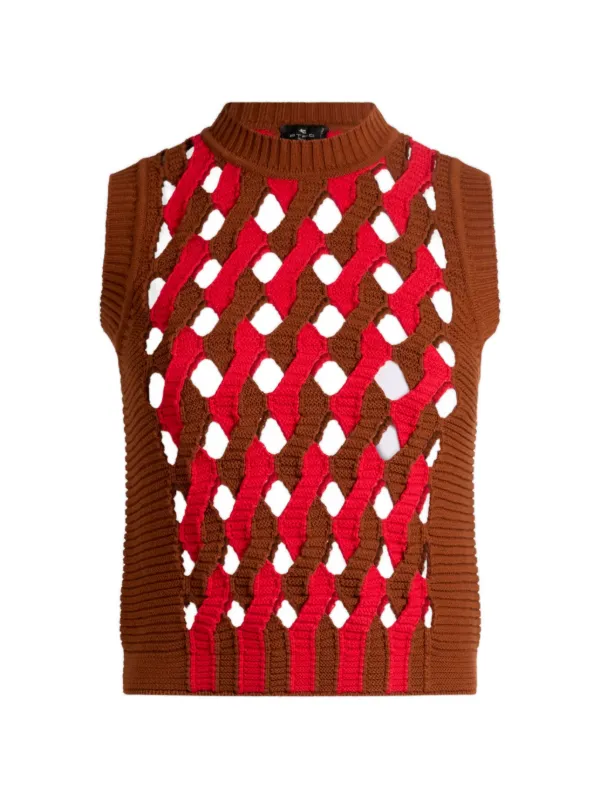 Etro Openwork Knit Waistcoat in Brown
