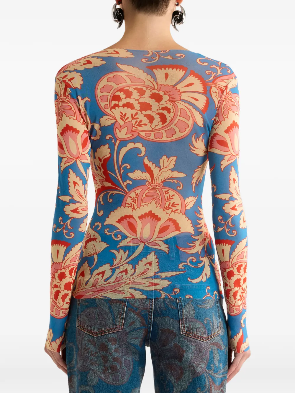 ETRO Top met bloemenpatroon en lange mouwen Blauw
