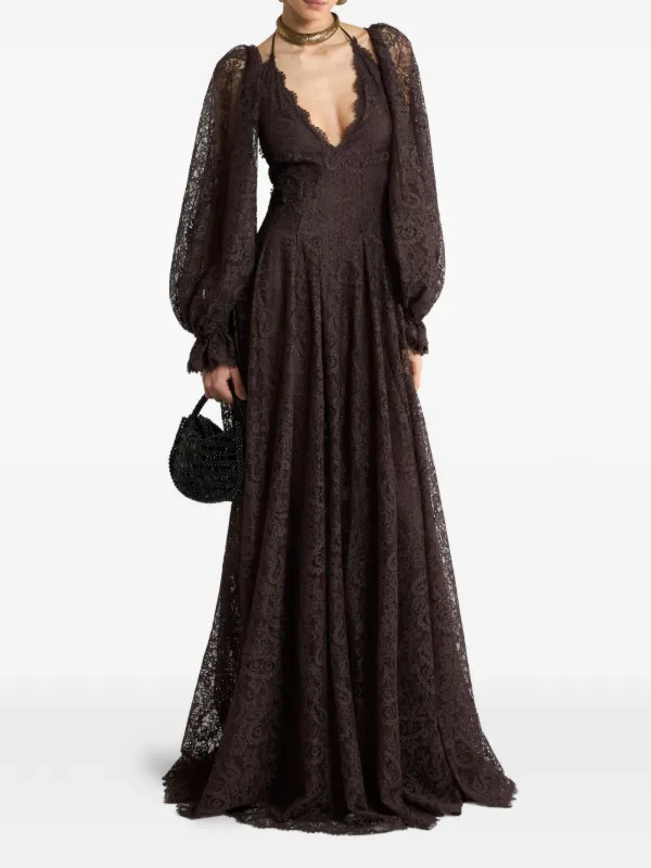 etro lace dress Etro, Long Lace Dress With Paisley Motif, Woman, Brown, Size 40